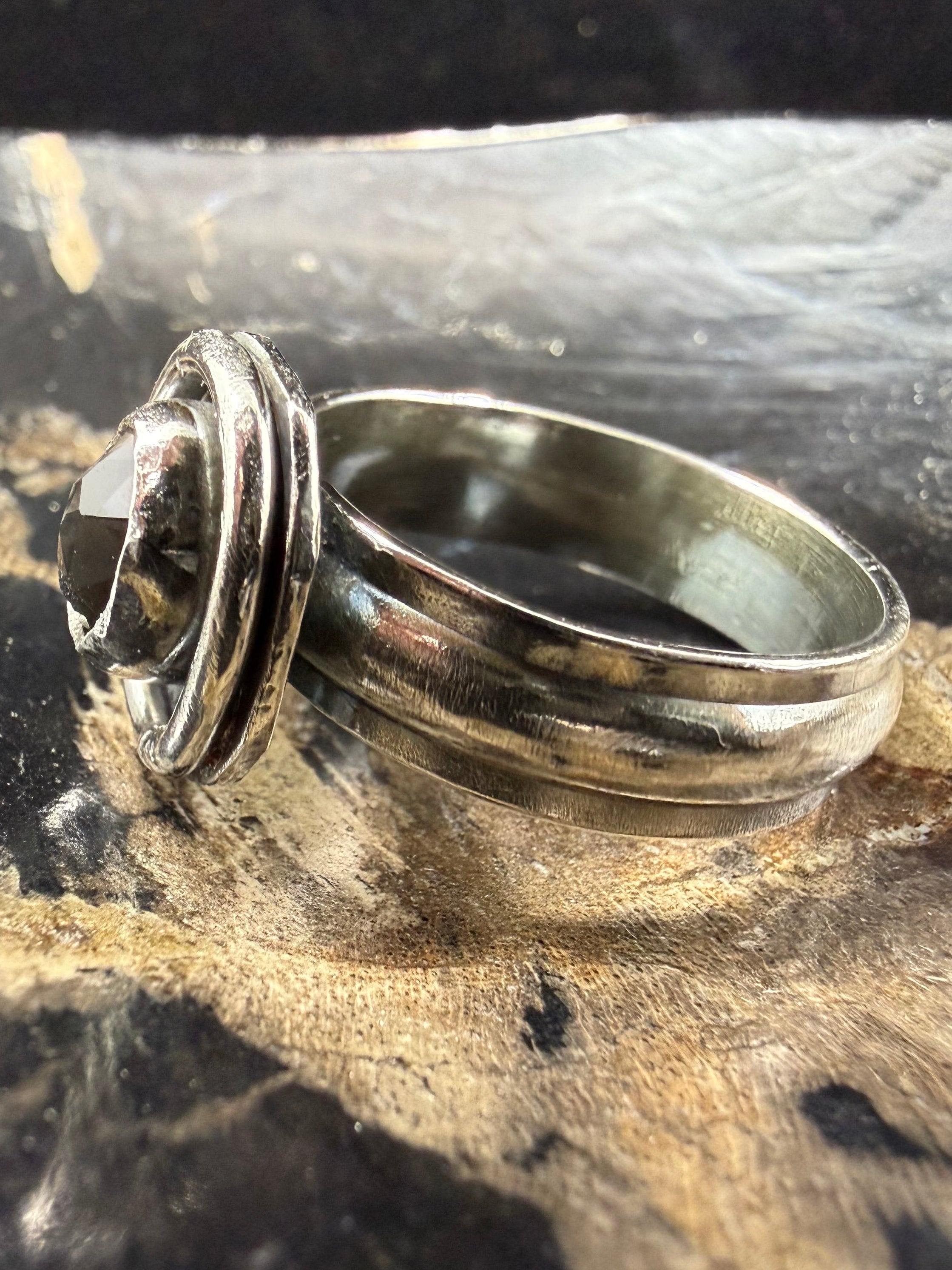 Labradorite Halo Boyfriend Ring
